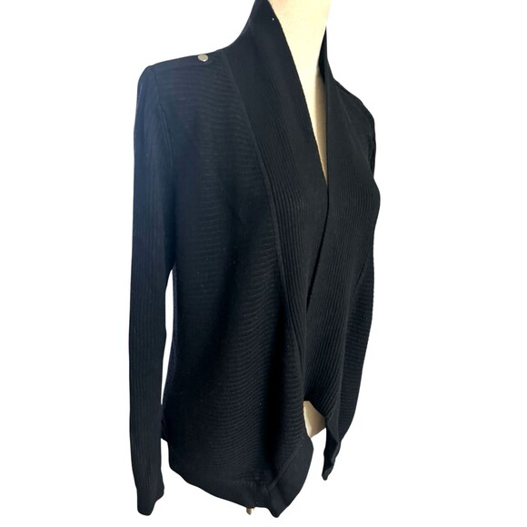 WHBM Wool Blend Black Open Front Ribbed Knit Cardigan Sweater Size M - Picture 5 of 9